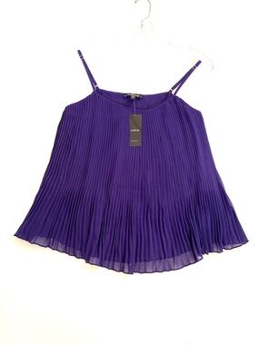 bebe Purple Pleated Chiffon Spaghetti Strap Camisole